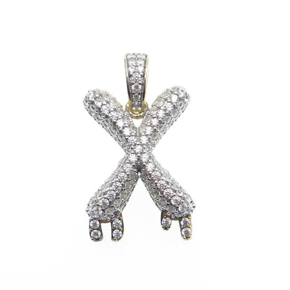 925 Sterling Silver Gold Plated Round-Cut Shaped C Z Letter X Sparkle Pendant