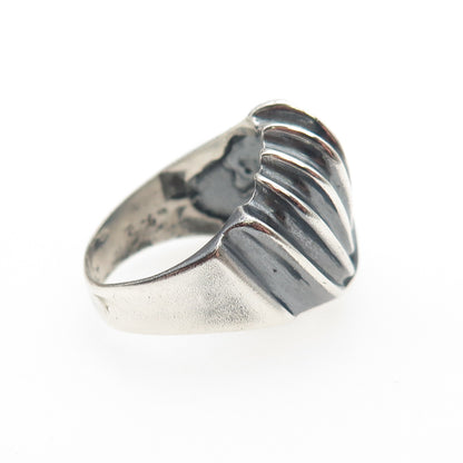 925 Sterling Silver Vintage Modernist Ribbed Oxidized Ring Size 7.75