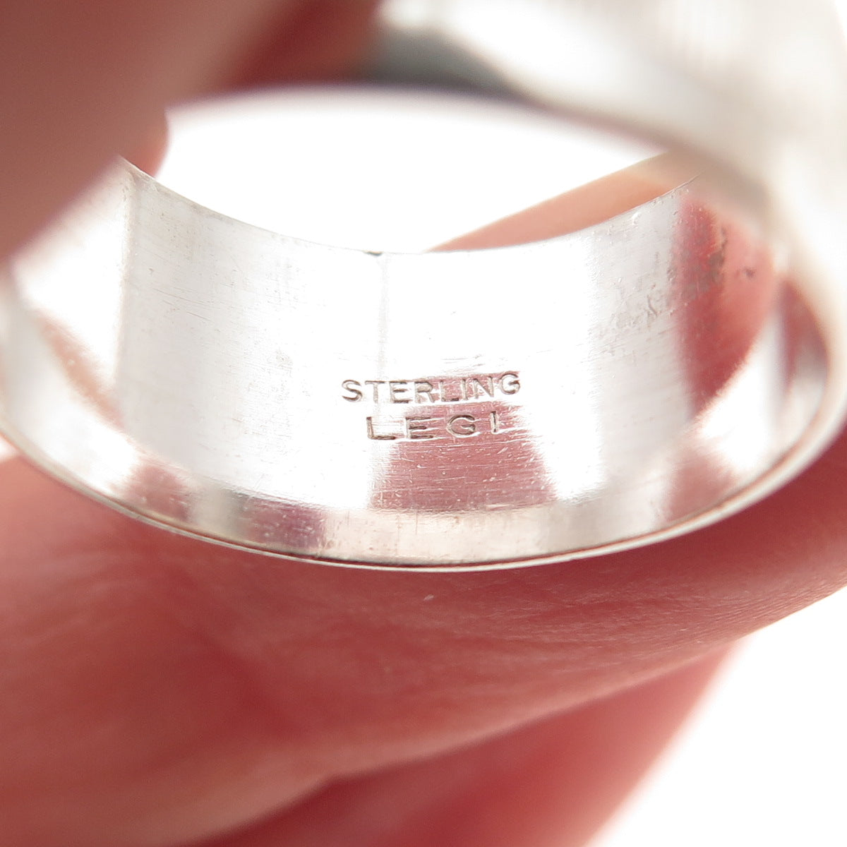 Legi 925 Sterling Silver Vintage Oxidized Ribbed Wide Band Ring Size 8
