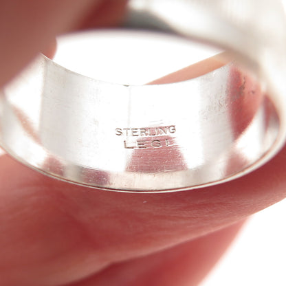 Legi 925 Sterling Silver Vintage Oxidized Ribbed Wide Band Ring Size 8
