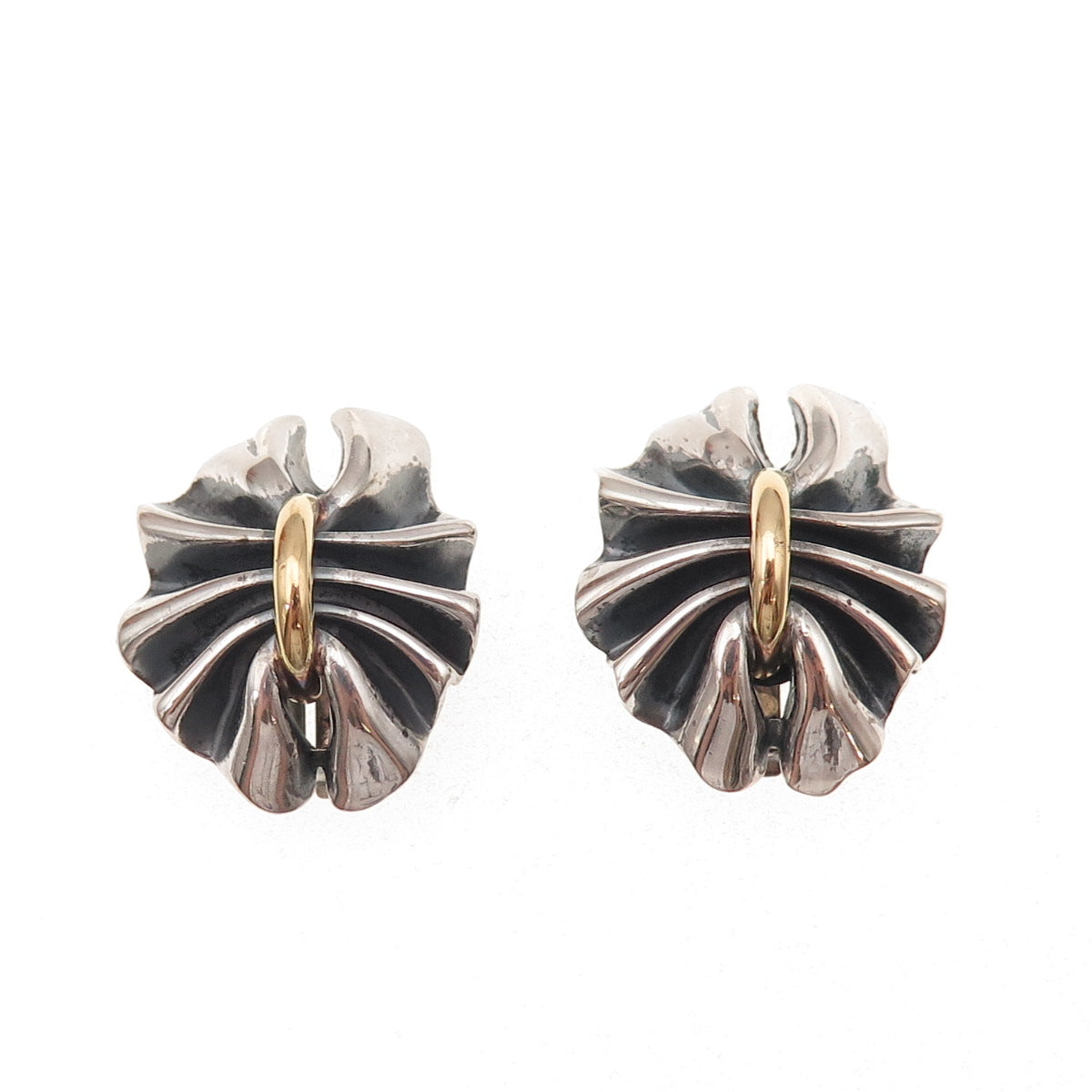 Georg Jensen 925S Sterling 2-Tone Vintage Denmark Modernist Clip On Earrings 400