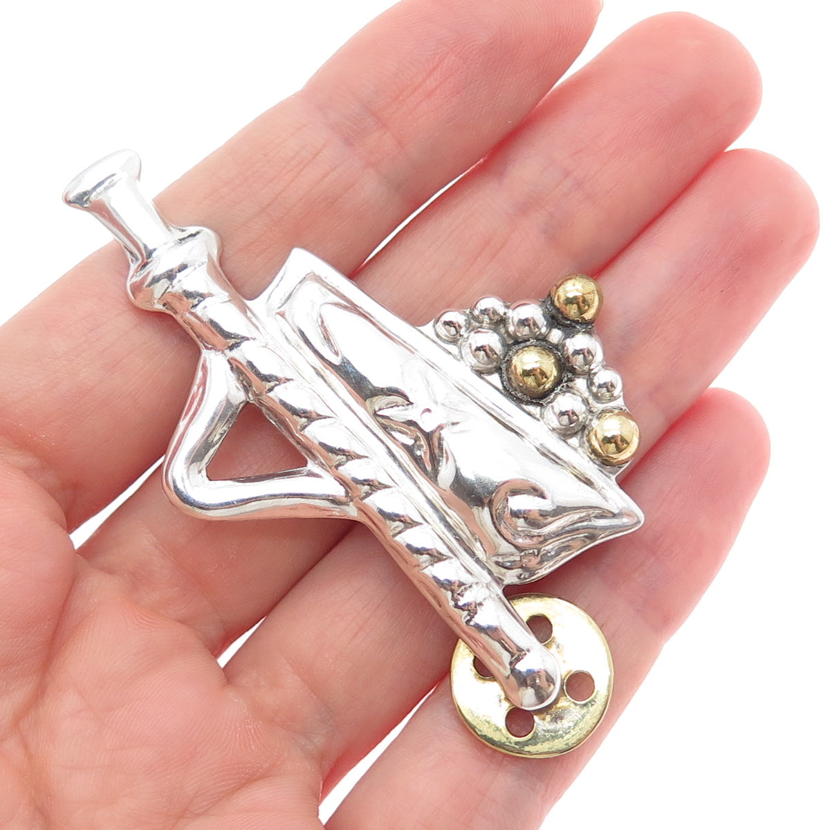 ATI ANNIKA WITT Sterling Silver 2-Tone Vintage Mexico Gold Mining Cart Brooch
