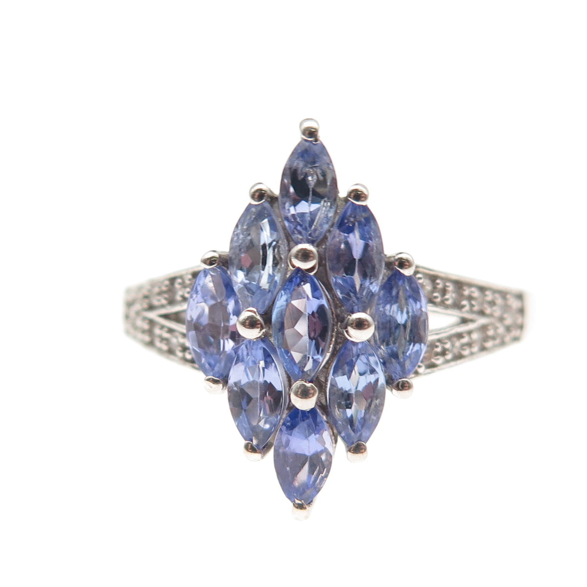 Chuck Clemency 925 Sterling Silver Real Tanzanite & White Topaz Ring Size 8