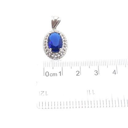 925 Sterling Silver Vintage Lab-Created Sapphire & C Z Minimalist Charm Pendant