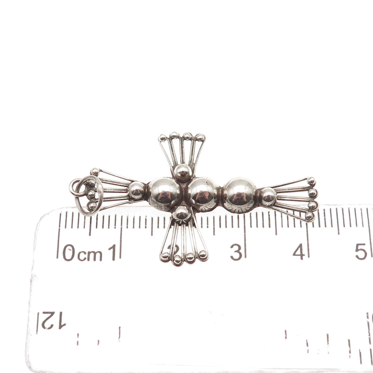 925 Sterling Silver Vintage Mexico Cross Beaded Oxidized Charm Pendant
