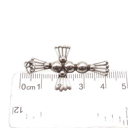 925 Sterling Silver Vintage Mexico Cross Beaded Oxidized Charm Pendant