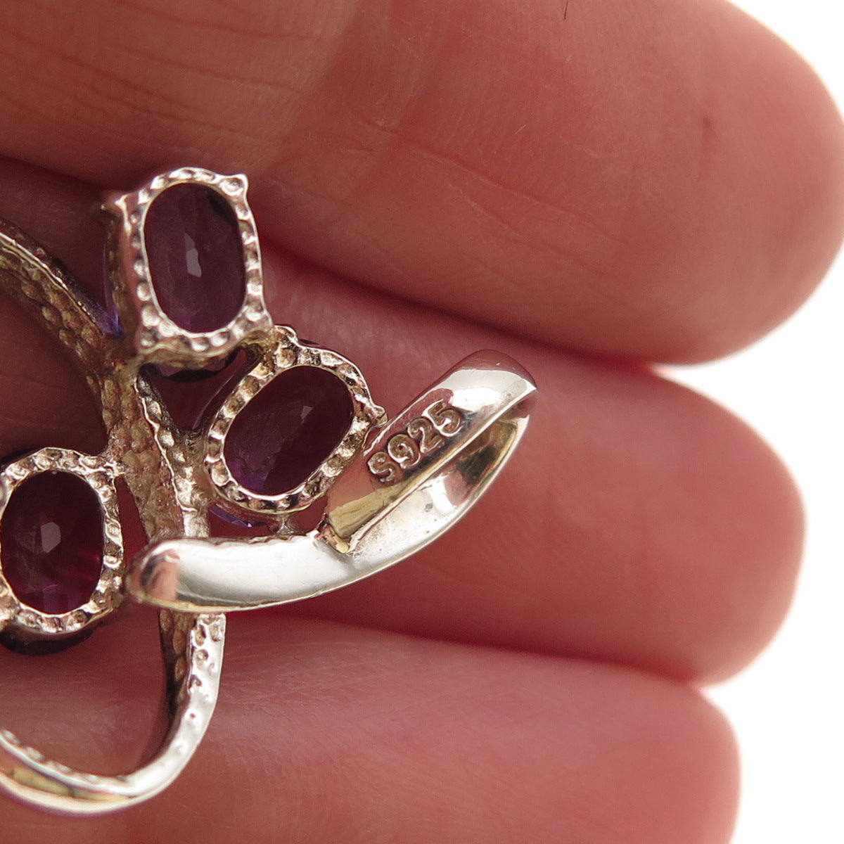 925 Sterling Silver Vintage Real Oval-Cut Amethyst Modernist Charm Pendant