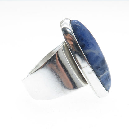 925 Sterling Silver Vintage Mexico Sodalite Modernist Adjustable Ring Size 6.25