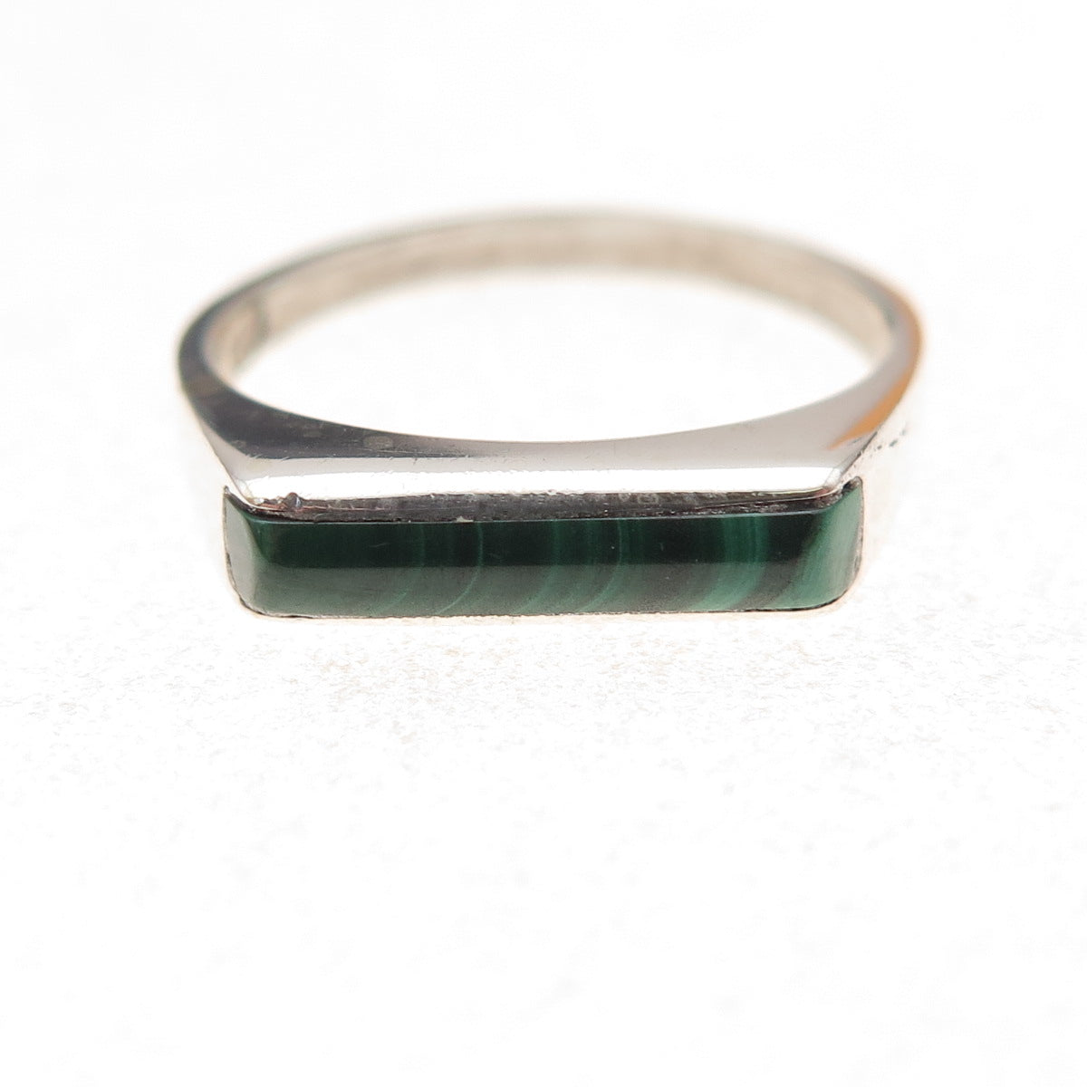 Doug Paulus 925 Sterling Silver Vintage Real Malachite Bar Stackable Ring Size 7