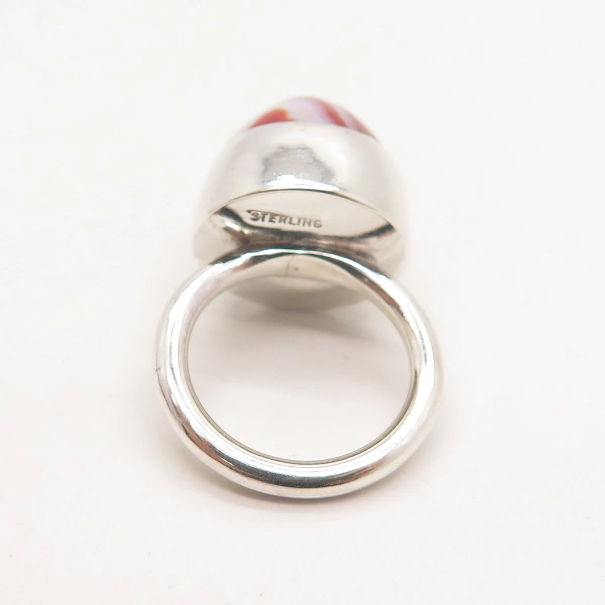 925 Sterling Silver Vintage Real Agate Gemstone Ring Size 4.25