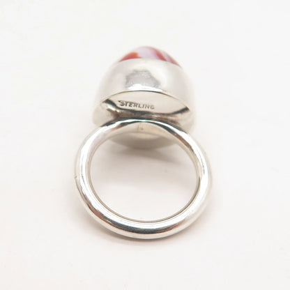 925 Sterling Silver Vintage Real Agate Gemstone Ring Size 4.25