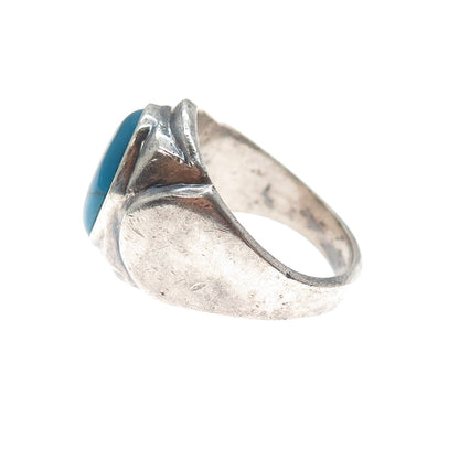925 Sterling Silver Vintage Mexico Real Bisbee Turquoise Modernist Ring Size 10