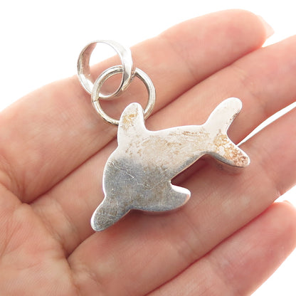 925 Sterling Silver Vintage Modernist Dolphin Charm Pendant