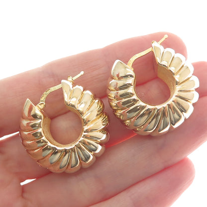 MILOR 925 Sterling Silver Gold Plated Vintage Italy Ribbed Hoop Earrings