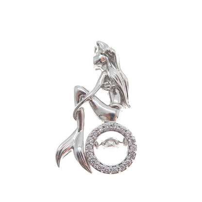 925 Sterling Silver Round-Cut Shaped C Z Mermaid Slide Pendant