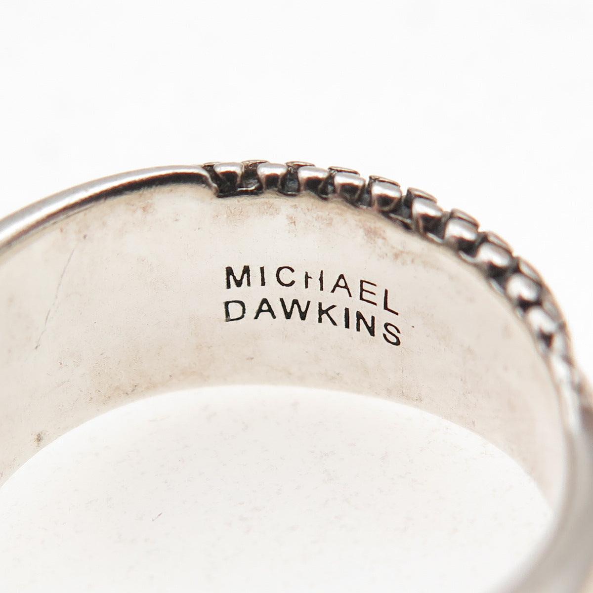 Michael Dawkins 925 Sterling Silver Dotted Crisscross Oxidized Ring Size 7.25