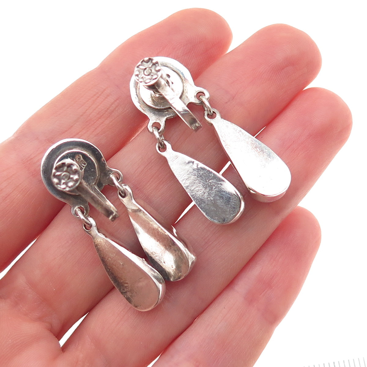 925 Sterling Silver Vintage Mexico Real Amethyst Modernist Screw Back Earrings