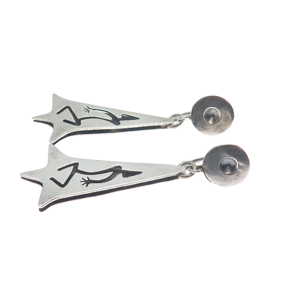 925 Sterling Silver Vintage Mexico Aztec Dancer Oxidized Screw Back Earrings