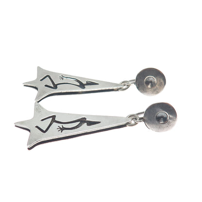 925 Sterling Silver Vintage Mexico Aztec Dancer Oxidized Screw Back Earrings