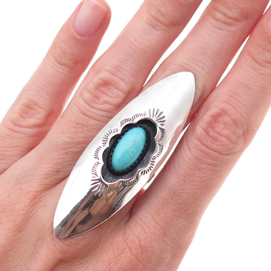 Fred Guerro Navajo Old Pawn 925 Sterling Silver Vintage Turquoise Ring Size 6