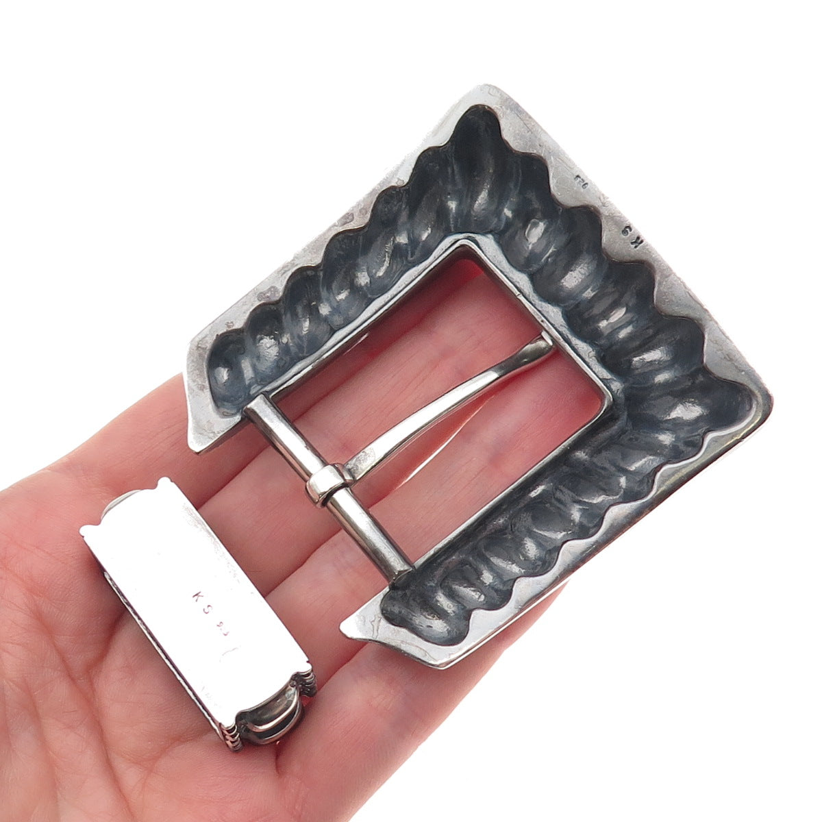 Kirk Smith Navajo Old Pawn 925 Sterling Silver Vintage Tribal Belt Loop & Buckle