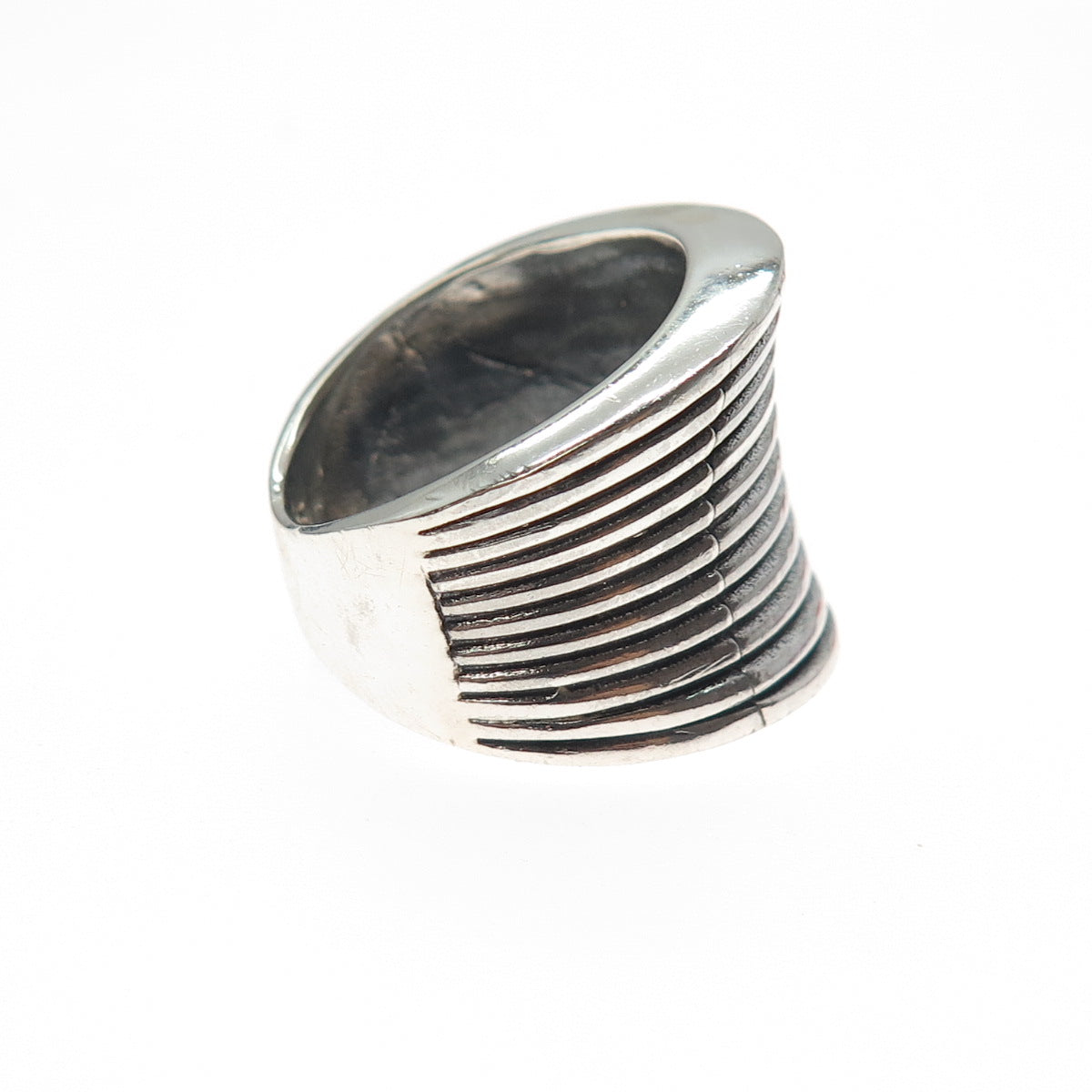 925 Sterling Silver Vintage Modernist Multi-Row Oxidized Ring Size 7