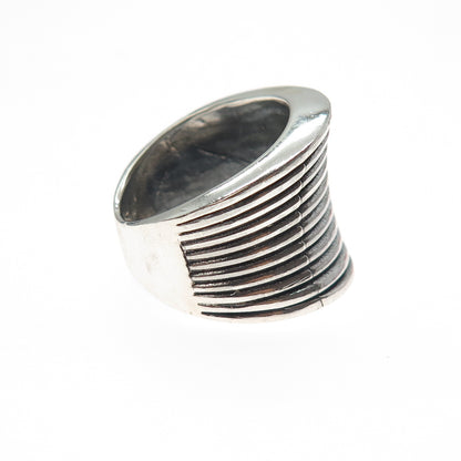925 Sterling Silver Vintage Modernist Multi-Row Oxidized Ring Size 7