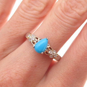 Chuck Clemency 925 Sterling Silver 2-Tone Real Turquoise & Topaz Ring Size 8.25