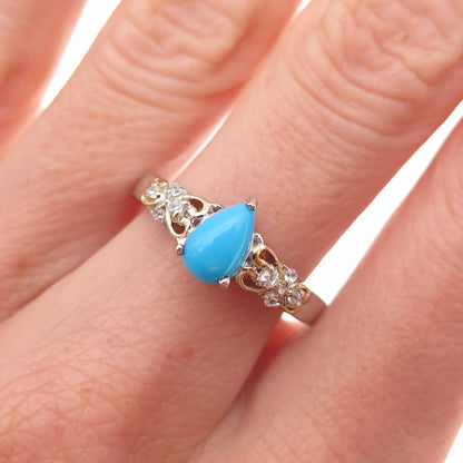 Chuck Clemency 925 Sterling Silver 2-Tone Real Turquoise & Topaz Ring Size 8.25