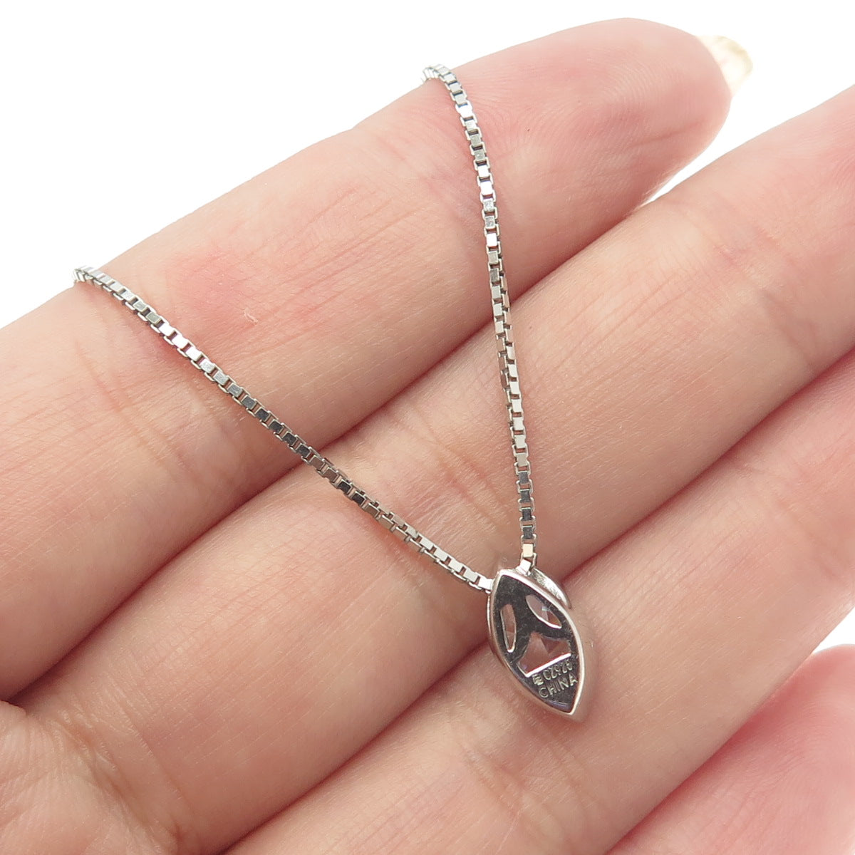 925 Sterling Silver Marquise-Cut Shaped C Z Pendant Box Chain Necklace 20"