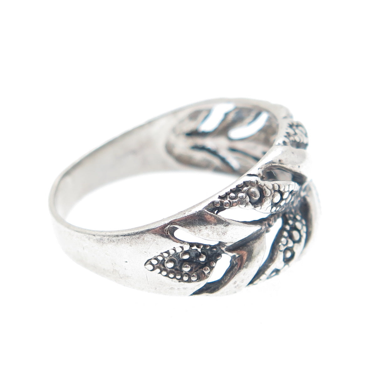 925 Sterling Silver Vintage AG Flower Arrow Oxidized Ring Size 8.75