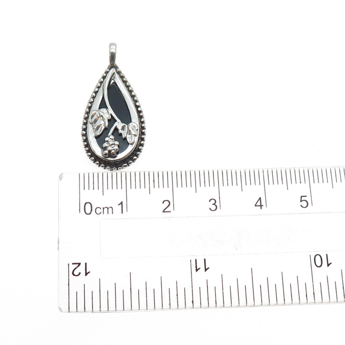 CAROLYN POLLACK 925 Sterling Silver Vintage Real Black Onyx Floral Charm Pendant