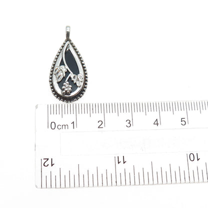 CAROLYN POLLACK 925 Sterling Silver Vintage Real Black Onyx Floral Charm Pendant