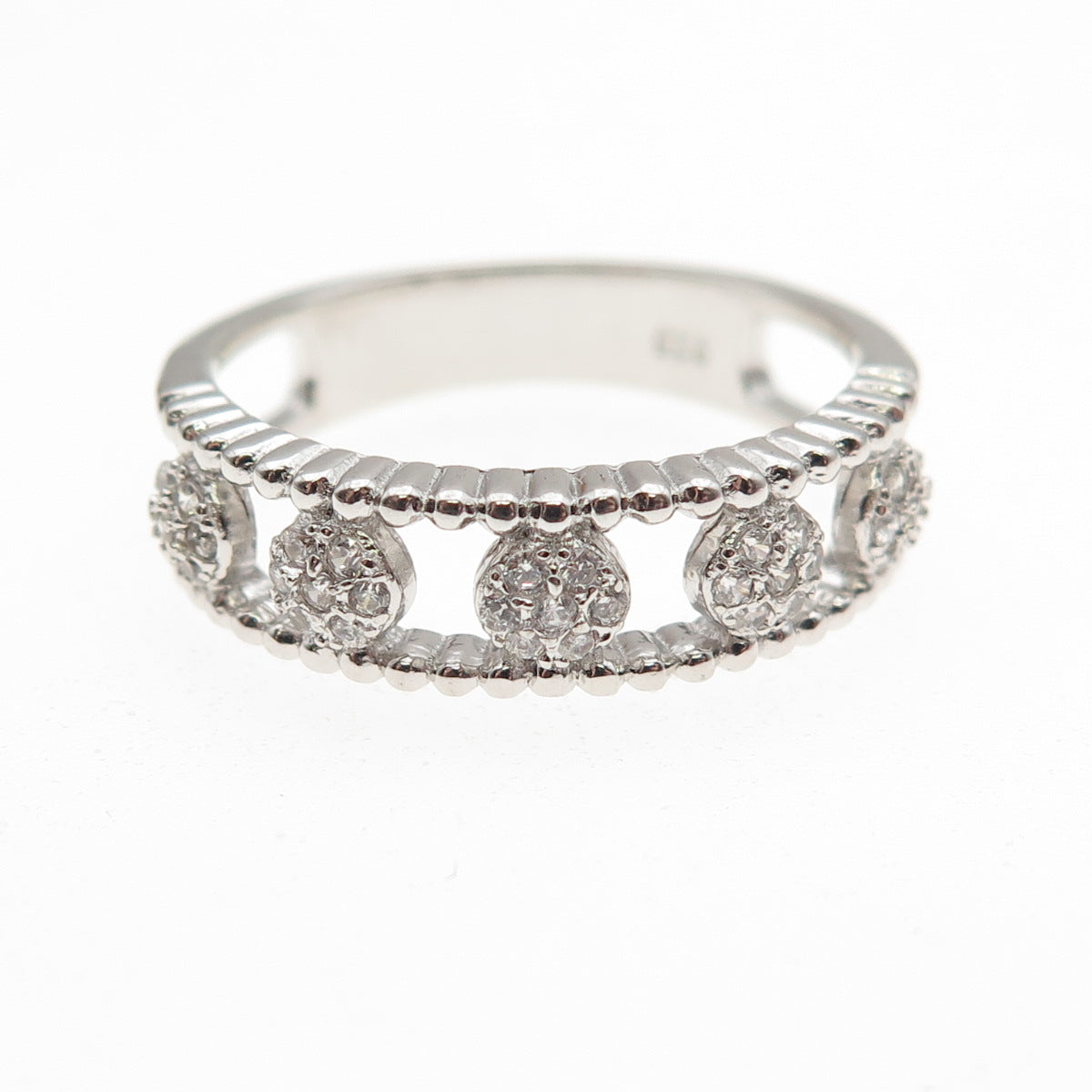 925 Sterling Silver Round-Cut C Z Band Ring Size 8.25