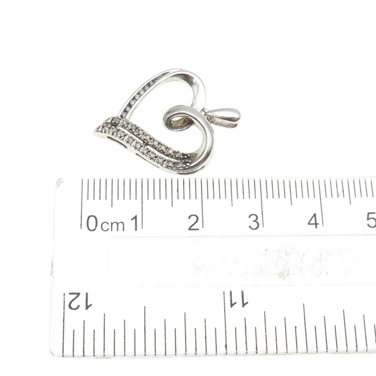 925 Sterling Silver Real Round-Cut Diamond Heart Charm Pendant