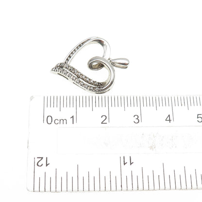 925 Sterling Silver Real Round-Cut Diamond Heart Charm Pendant