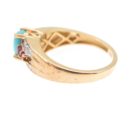 Chuck Clemency 925 Sterling Silver Gold Plated Real Turquoise & Ruby Ring Size 7