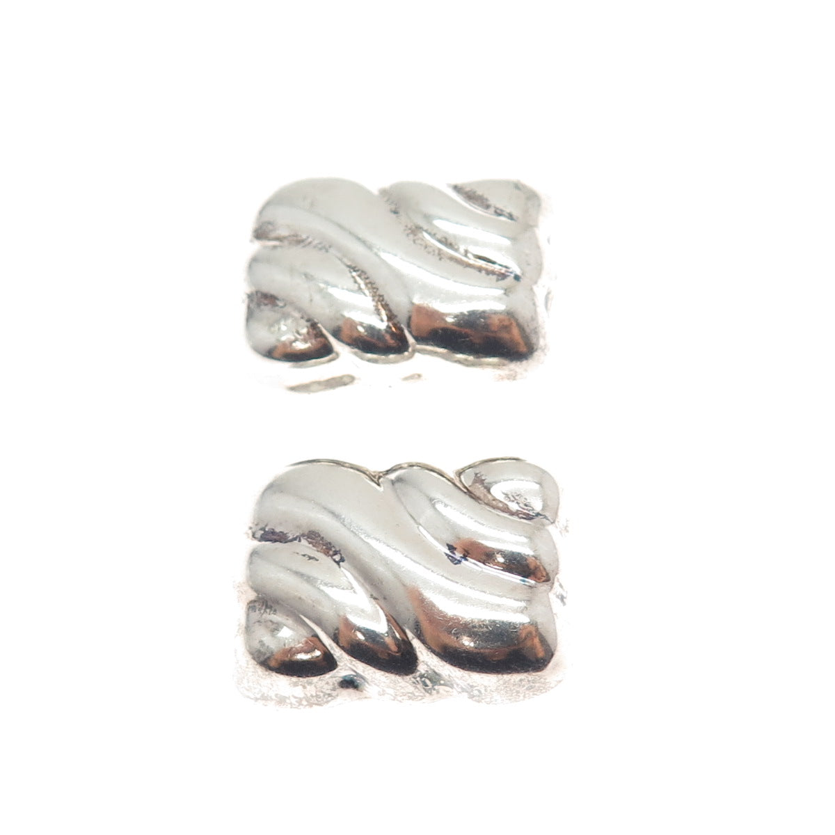 925 Sterling Silver Vintage Mexico Modernist Puffy Oxidized Clip On Earrings