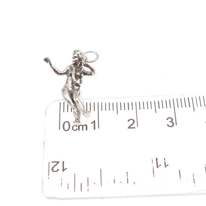 925 Sterling Silver Vintage Hula Dancer Oxidized 3D Mini Charm Pendant