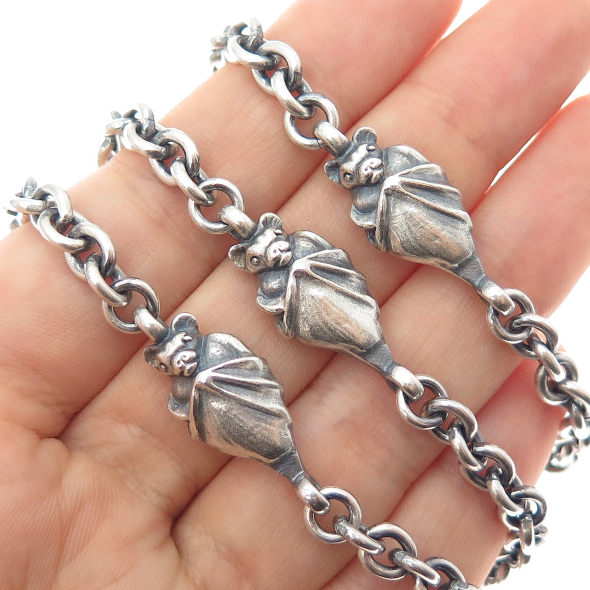 Theo Fennell 925 Sterling Silver Vintage London Bat Oxidized Chain Necklace 40"