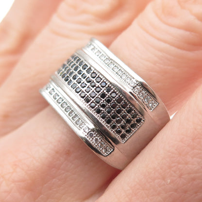 925 Sterling Silver Round-Cut Black & White C Z Ring Size 10