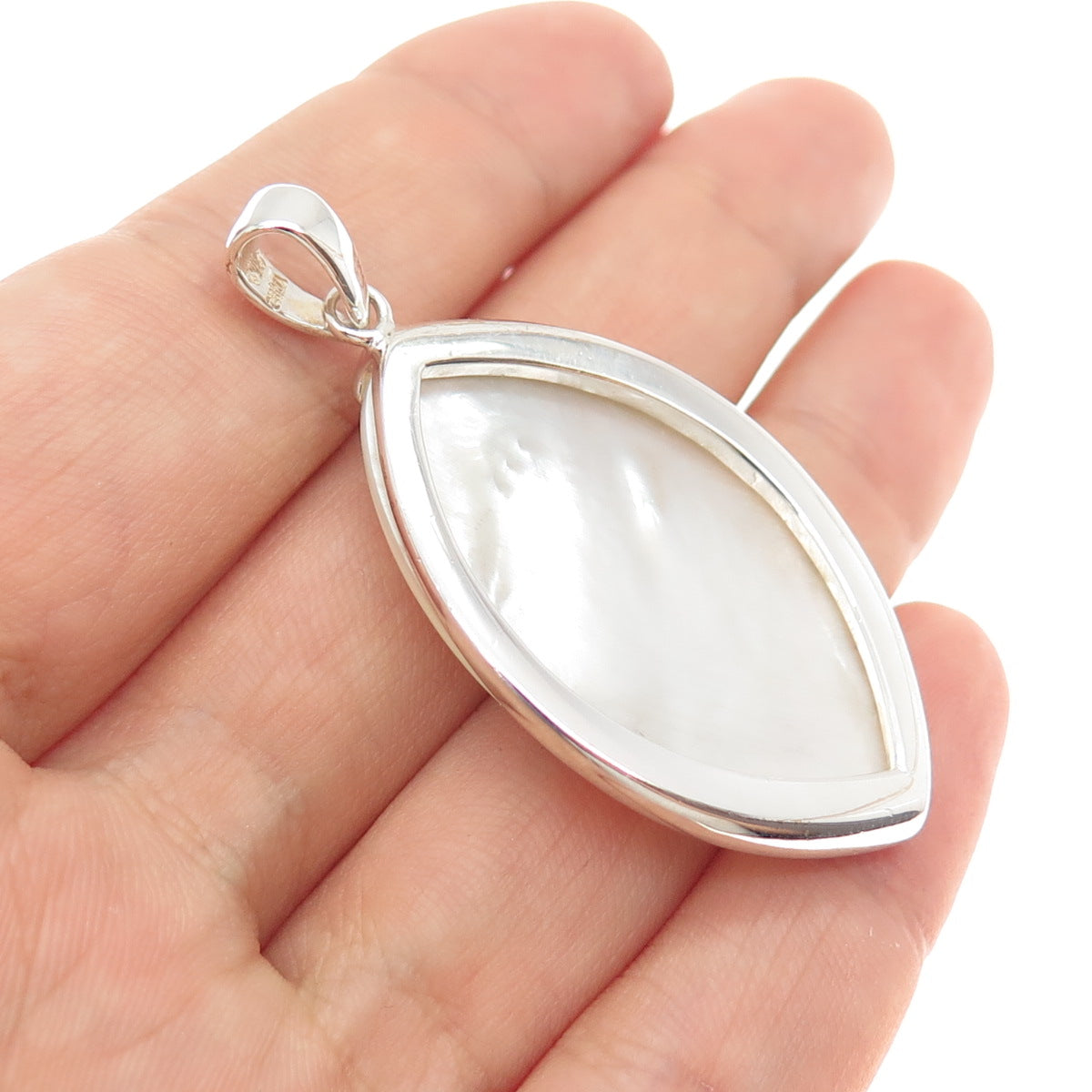 925 Sterling Silver Vintage Real Mother-of-Pearl Modernist Charm Pendant