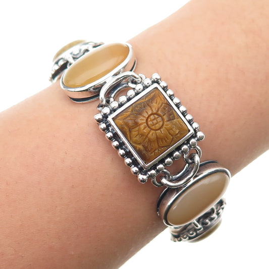 Whitney Kelly 925 Sterling Vintage Real Tiger Eye Jasper & MOP Bracelet 7-7.25"
