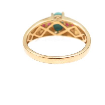Chuck Clemency Sterling Silver Gold Plated Real Turquoise & Ruby Ring Size 8.25