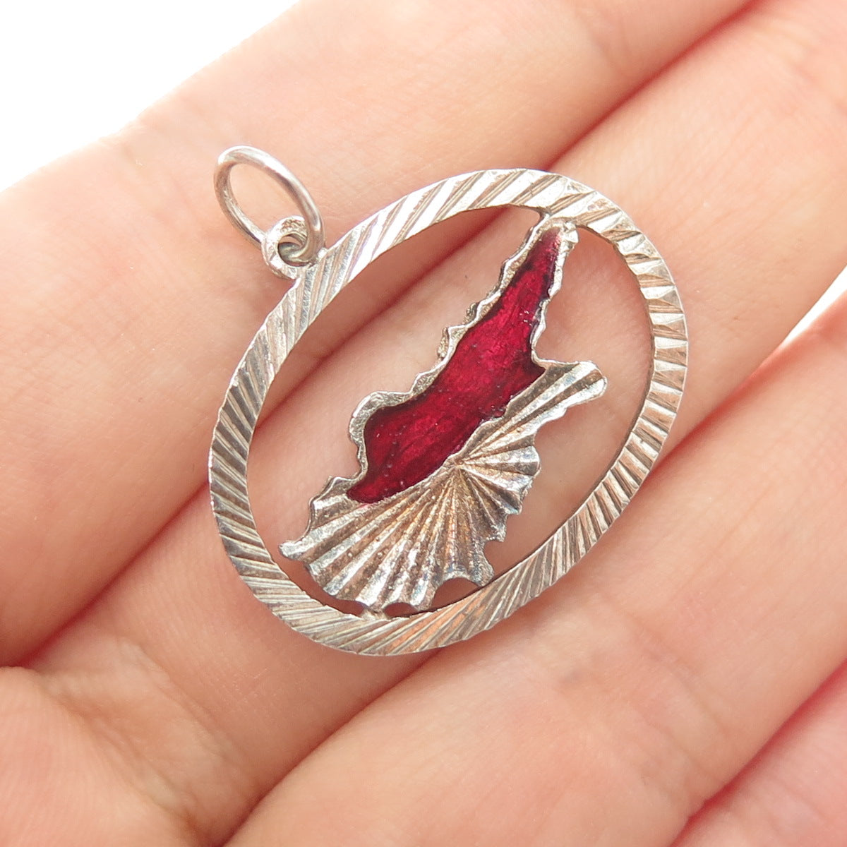925 Sterling Silver Vintage Enamel Modernist Charm Pendant