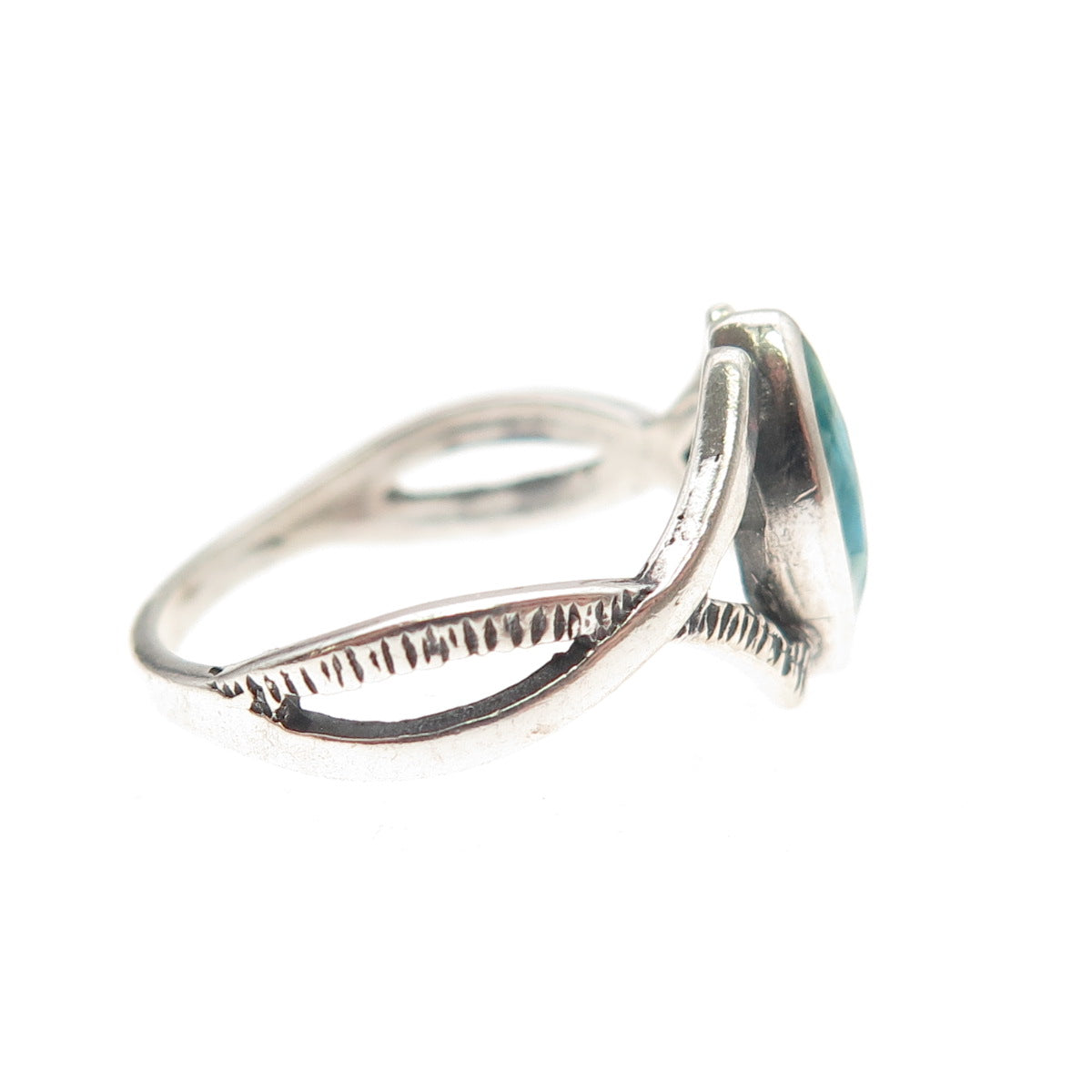 Old Pawn 925 Sterling Silver Vintage Southwestern Turquoise Inlay Ring Size 5