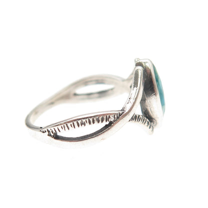 Old Pawn 925 Sterling Silver Vintage Southwestern Turquoise Inlay Ring Size 5