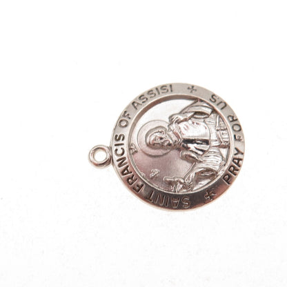 925 Sterling Silver Vintage Saint Francis of Assisi Oxidized Charm Pendant