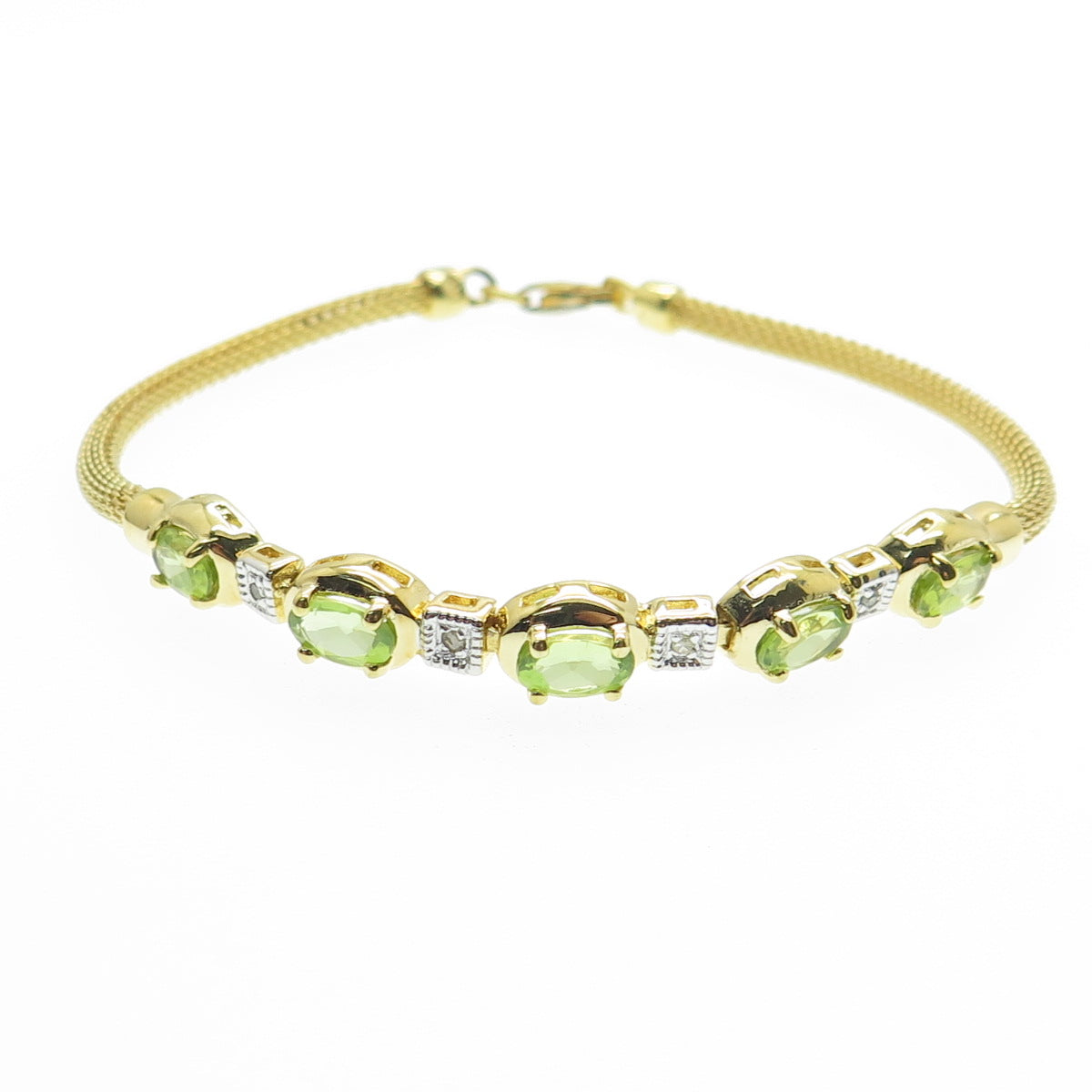 DBJ DEE BERKLE 925 Sterling Silver Gold Plated Real Diamond Peridot Bracelet 7"