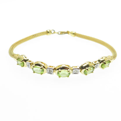 DBJ DEE BERKLE 925 Sterling Silver Gold Plated Real Diamond Peridot Bracelet 7"